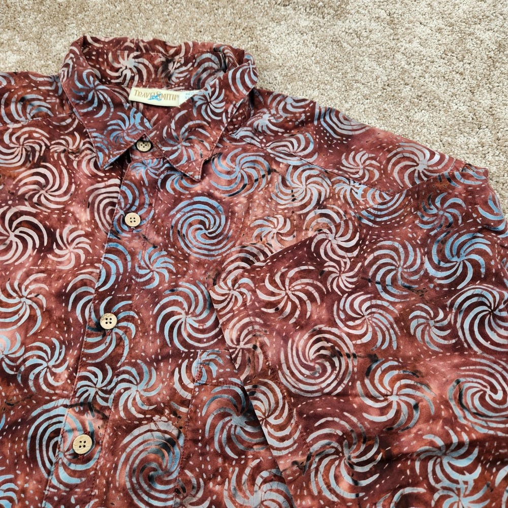 Travelsmith Mens Regular XX Large Cotton Hawaiian Shirt Swirl Print Button Up